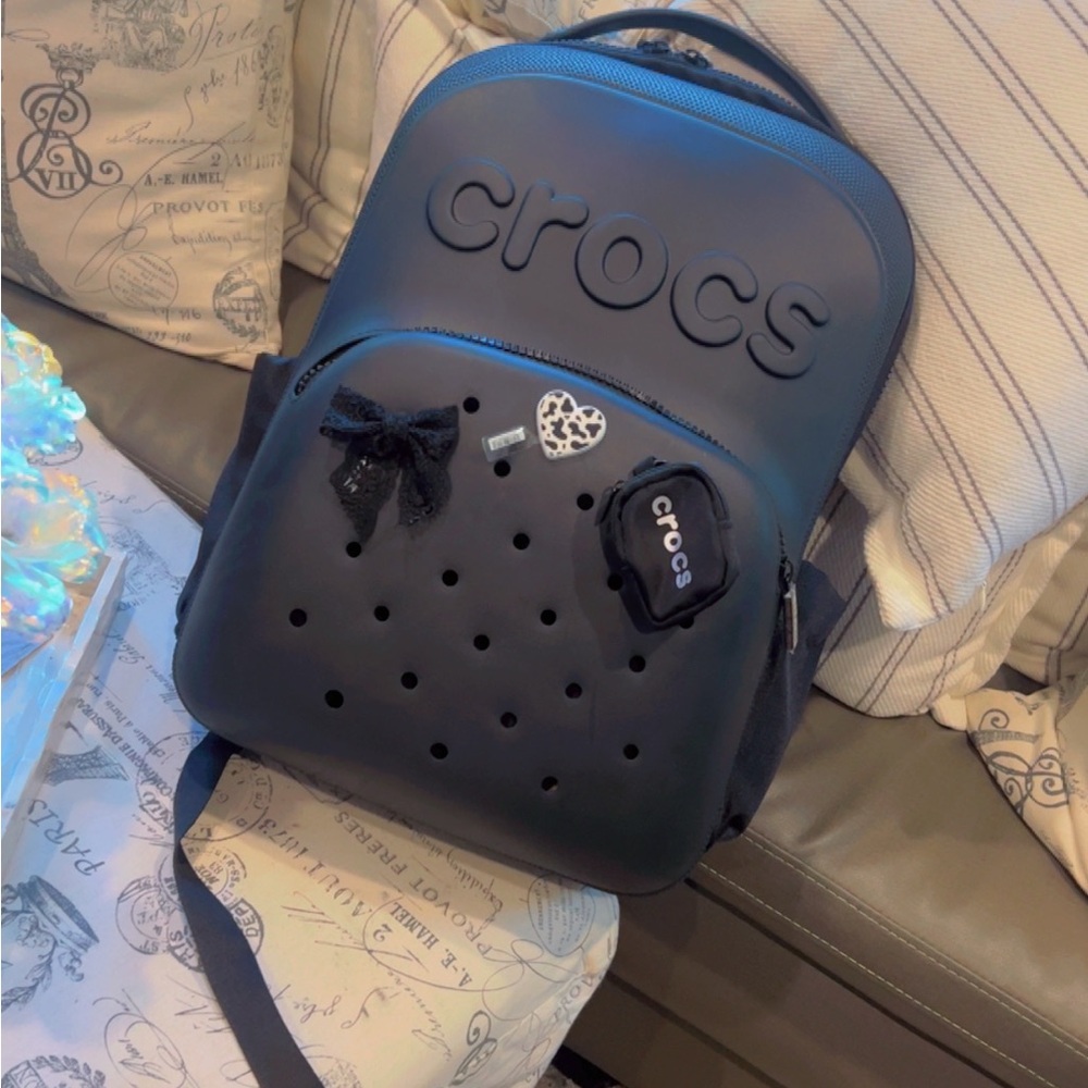 CROCS Black Backpack with Iconic Perforations and Jibbitz